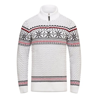 behype Strickpullover BHGALENA Grobstrick Norweger-Muster Troyer weiß S