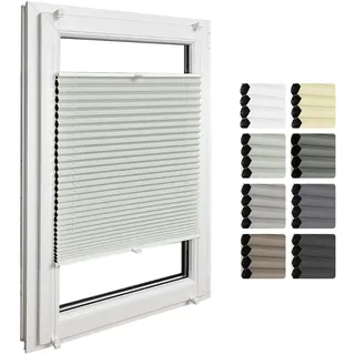 Home-Vision® Premium Doppelplissee Wabenplissee ohne Bohren mit Klemmfix (Weiß-Grau-Grün, B85cm x H120cm) Modern Klemmfix Blickdicht Plissee Sonnenschutz Hitzeschutz Jalousie für Fenster Thermo