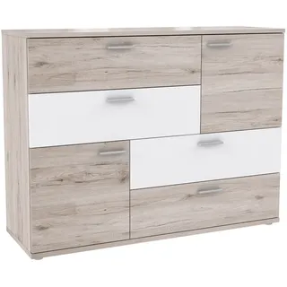 Kommode Jade 2 Sandeiche weiß 125x96x42 cm Sideboard Schubkastenkommode Schrank