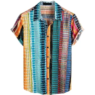 RMBLYfeiye Hawaii Hemd Männer Stehkragen Paisley Druck Knopfleiste Sommerhemd Locker Freizeithemd Kurzarm Klassisch Strandhemd Kompressionsshirt Arbeitshemd Trachtenhemd Ethnic Hemd Boho Shirt
