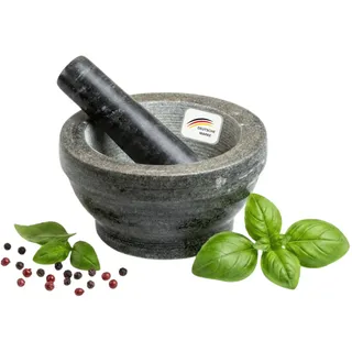MOON HOME Mörser aus Granit mit Stößel, Hochwertiger Steinmörser für Gewürze & Kräuter – Rutschfest & robust – Naturstein Küchenhelfer, Maße: Ø: 16 cm, H: 8,5 cm