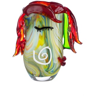GILDE GLAS art Deko Vase - Gesichtsvase aus Glas - Kunstobjekt, Blumenvase Glasvase - Farbe: Rot/Grün Höhe 29,5 cm