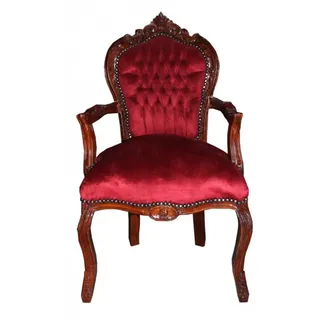 Casa Padrino Barock Esszimmer Stuhl mit Armlehnen Bordeaux/Braun