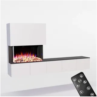 GLOW FIRE Elektrokamin CW5 Links E-Motion LED Kamin- Wohnwand mit Kamin, Sideboard mit Kamin, Elektrokamin mit Heizfunktion und Knistereffekt schwarz|weiß