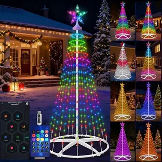 Hoofun Smart LED Lichterkette Weihnachtsbaum 150cm mit Sterne | App & Fernbedienung, Stecker USB, RGB Dimmbar, DIY Modus & Timer, Für Innen Außen Rasen Garten