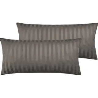 Pure Label 2er Set Mako Satin Damast Streifen Kopfkissenbezüge 40x80 cm aus 100% Baumwolle in Taupe| Traumhaft weiche Kissenbezüge passend zu unseren Bettwäsche Sets