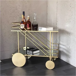 Aufbewahrungswagen, Bar- Und Servierwagen, Moderner Rollender Bar- Und Servierwagen, 2-stufige Küchen-barwagen-insel Aus Glas Und Metall Mit Rädern, Beweglicher Aufbewahrungswa(Size:Klein,Color:Gold)