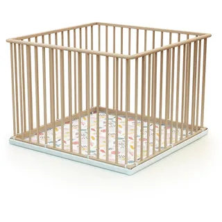 WEBABY - Laufstall baby Holz 100x100 Buche Natur | Gewicht: 8 kg |Laufgitter XXL solide und langlebig