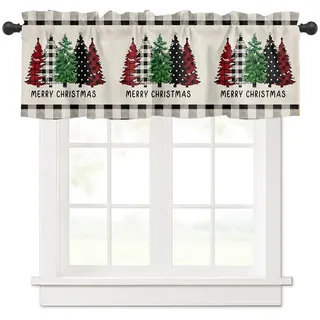 Surwin Bistrogardine Coffee Break Scheibengardine Küchengardine mit Rote Weihnachten Motiven, Kurzgardine Wohnzimmer Landhaus Càfe Gardinen Moderne Kurz Vorhang (i,137x45cm)