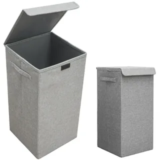 Dune Design 50L XXL Wäschekorb mit Deckel Grau - 30x30x60 Wäschesammler - Wäschebox Faltbar