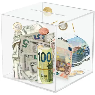 BlingBin Spardose Transparent Sparschwein Sparbüchse Groß Durchsichtig Acryl Spardosen, (1er Set, 1-tlg., 1x Spardose), Unöffbare Sparschwein Sparbüchsen Sparkasse für Erwachsene Kinder weiß 18 cm x 18 cm x 18 cm