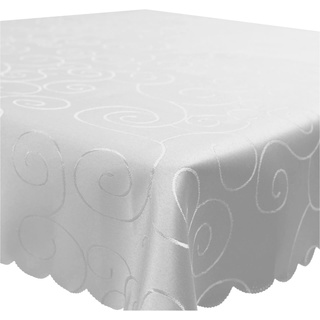 Tischdecke Damast Ornamente Circle, 18, edel bestickte Tischdecken, Tischtuch Bügelfrei und Fleckenabweisend, pflegeleicht waschbar (Weiß, 110x180 cm)