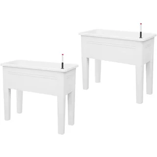 Hochbeet 2 TLG Set, Mit Wasserstandsanzeiger Aus PP Material Weiß Modern Für Balkon Garten Terrasse Blumenkasten Pflanzkasten Hochbeet Klein