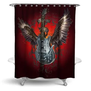 RAHMENLOS® Duschvorhang Motiv Gitarre - 180 cm x 200 cm Breite 180 cm rot