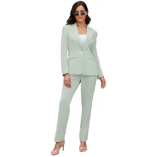 Damen-Anzüge für Beruf, 2-teiliges Büro-Arbeitsanzug-Set, schmale Passform, Ein-Knopf-Blazer, Jacke und Hose, Hellgrün, X-Groß - XL