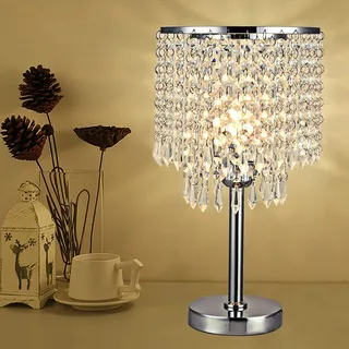 KenSyuInt Kristallglas Nachttischlampe Tischlampe Kristall Tischleuchte Lampenschirm mit Runder Standfuß Elegante Moderne Tischlampen Heimtischlampe für Schlafzimmer Wohnzimmer