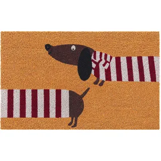 Relaxdays Fußmatte Kokos 60x40 cm, Türvorleger Dackel, Mehrfarbig