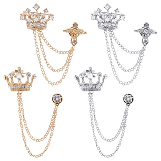 WEBEEDY 4 Stück Quaste Kette Anstecknadel Brosche Für Männer Herren Brosche Krone Hängekette Metall Kristall Anzug Anstecknadeln Anzug Krawatte Anstecknadel Kragenkette Kragen Zubehör