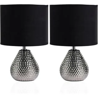 Pauleen 48018 Sip of silver Tischleuchte max. 20W Tischlampe für E14 Lampen Nachttischlampe Silber Schwarz 230V Keramik/Stoff ohne Leuchtmittel (Packung mit 2)