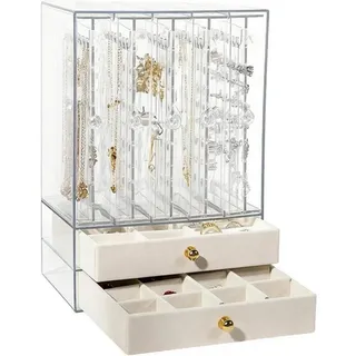 ibettertec Make-Up Organizer Schmuckkasten Groß, Schmuckkoffer mit Glasfenster für Damen, Set, Transparentes Material, Praktisches aufgeteiltes Innenlayout