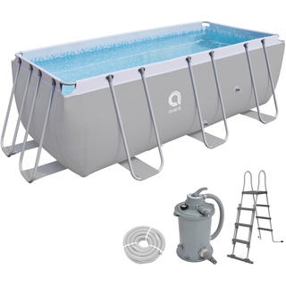 Avenli Frame Rectangular Pool Set 400 x 207 x 122 cm, rechteckiger Stahlrahmen Pool mit Sandfilterpumpe und Leiter, grau