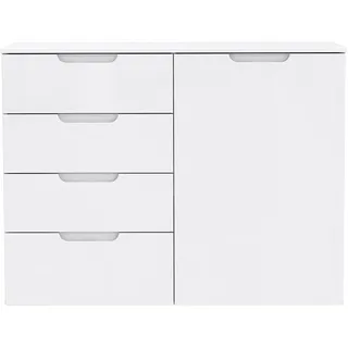 Forte Kommode 110,1 x 84,9 x 34,4 cm Weiß / Weiß Hochglanz