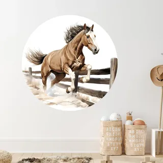 GRAZDesign Wandtattoo Pferd braun - Wandbild selbstklebend - runde Tapete für Kinderzimmer, Wohnzimmer, Schlafzimmer - 30x30cm / mehrfarbig