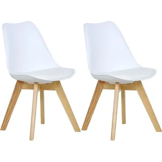 Woltu Esszimmerstuhl (Set, 2 St), Polsterstuhl Sitzfläche aus Kunstleder Holzbeine weiß