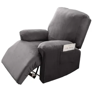 Qelus Relaxsesselhusse Samt Strecken Sesselschoner,Sessel überzug für Relaxsessel 1 Stück, Elastisch,Waschbar,Seitentaschen-Design,Sesselschoner Mit Armlehne grau