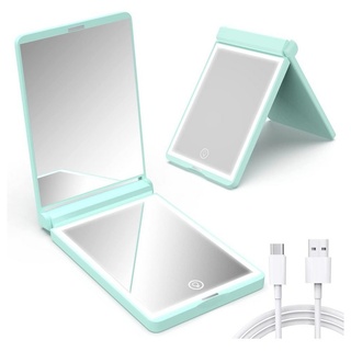 GelldG Taschenspiegel Taschenspiegel Klappbar, LED USB Handspiegel mit 1X /2X Vergrößerung grün