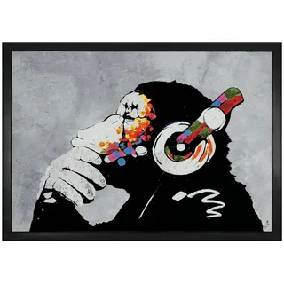 1art1 Streetart Banksy AFFE mit Kopfhörern, Musik Fußmatte Dekomatte Innenbereich | Design Türmatte 70x50 cm