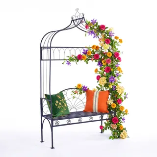 Relaxdays Rosenbogen mit Bank 220 x 122 cm Schwarz