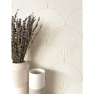 Newroom Tapete Beige Vlies Bogen - Modern Boho Art Deco Linien für Wohnzimmer Schlafzimmer