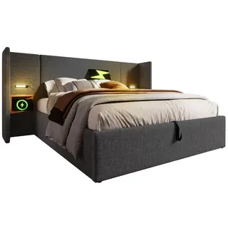 Flieks Polsterbett, Grau, Holz, 160x200 cm, Schlafzimmer, Betten, Polsterbetten