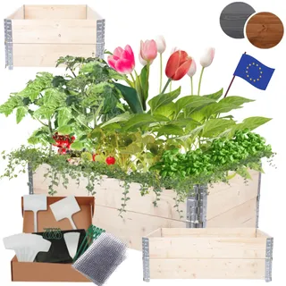 MODO24 Hochbeet Holz, Kräuterbeet, Gartenbeet, Pflanzbeet, Blumenbeet, Gemüsebeet, Blumenkiste, für Garten und Terrasse, Kiefernholz, Massivholz, Abmessungen 40x120x80 cm, Farbe: Natur imprägniert