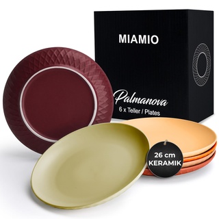 MIAMIO - 6er Geschirrset/Teller Set modern aus Keramik für 6 Personen - Palmanova Kollektion (Rot, Große Teller (6x))