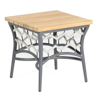 Natur24 Lounge-Tisch Yale Aluminium und Polyrope Silbergrau Rund mit Teakholzplatte