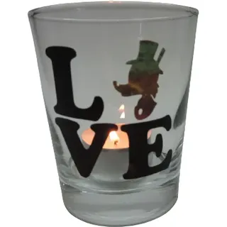 Teelicht Glas Windlicht print "Love Dagobert" anthrazit/bunt Ostern Handmad