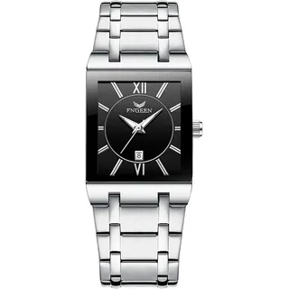 Watch Für Herren, Rechteckig Herrenuhren 3ATM Wasserdicht Eckige Analoge Quarz Uhren Multifunktional Kalender Leuchtzeiger Uhr mit Edelstahlarmband