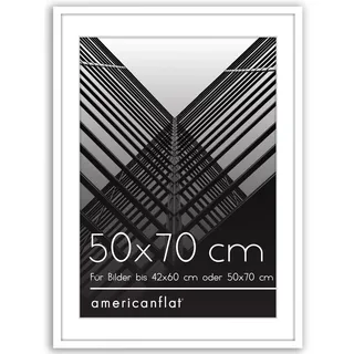 Americanflat Bilderrahmen 50x70 cm Weiß - Bilderrahmen 42x60 cm mit Passepartout - Fotorahmen mit poliertem Plexi-Scheibe