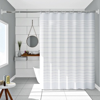 Duschvorhang Weiß, Duschvorhang 300X200 XXL Peva Gestreift Weiß Anti Schimmel Duschrollo Waschbar für Heim Schlafsäle