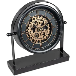 formano Moderne Standuhr mit Beweglichen Zahnrädern 34cm Metall Clock Antikfinish