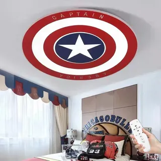 LED Deckenleuchte Kinderzimmer Deckenlampe Kapitän Amerika Acryl Lampenschirm Dimmbare Junge Kinder Kreative Cartoon Kronleuchter Mit Fernbedienung Schlafzimmer Arbeitszimmer Deckenbeleuchtung,40cm