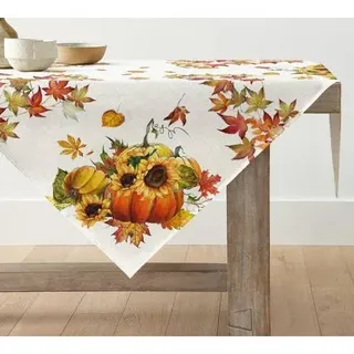 Herbst Tischdecke Kürbisse Ahornblätter Sonnenblumen 85x85 cm Orange