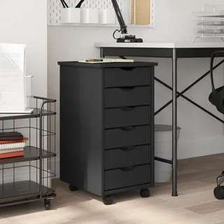 Tidyard Rollschrank mit Schubladen Rollcontainer Büroschrank Aktenschrank Bürocontainer Schrank Büro Moss Grau Massivholz Kiefer