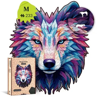 MagicHolz Puzzle Sharp-Eyed Guardian Wolf Holzpuzzle (2D), 327 Puzzleteile beige 30 cm x 35 cm