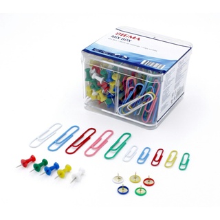 SIGMA Vorteils-Box mit Büroklammern, Reißzwecken und Pinnwandnadeln, farbig, 620 Stück