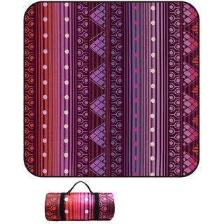 Treer Picknickdecke Wasserdicht isoliert Campingdecke Stranddecke Böhmischer Stil Faltbar Klein Groß Picknickmatte, für Outdoor Strand Camping Wandern Ausflüge (150x200 cm,Lila)