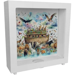 Arche Noah Rahmen Spardose aus Holz Rahmen Spardose aus Holz Arche Noah Schiff der Rettung Biblische Flut Religiöses Symbol Tierpaare an Bord Sparen mit Glauben