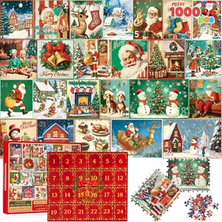 JOYIN Puzzle Adventskalender 1000-teiliges Weihnachts Puzzle Weihnachtskalender Countdown Kalender mit 24 Tagen Weihnachtspuzzle als Geschenke für Kinder und Erwachsene